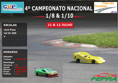 4º prova do Campeonato Nacional 1/10 200 e 1/8 Pista.